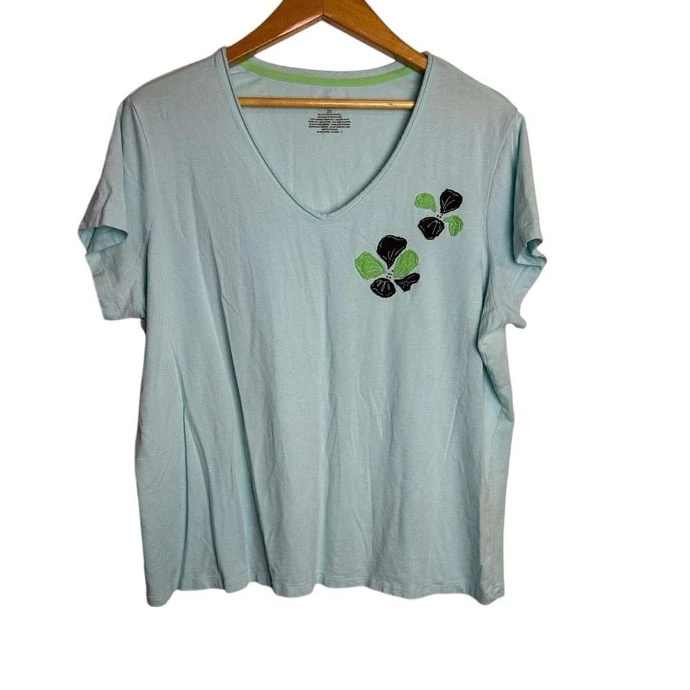 Sleep Sense Women Plus size 2X‎ Pajama top Blue Stretch Comfortable Minimalist
